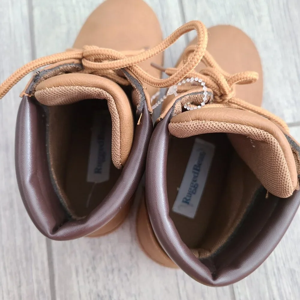 Rugged Bear Lace Up Ankle Boots Tan Brown Kids Size 13